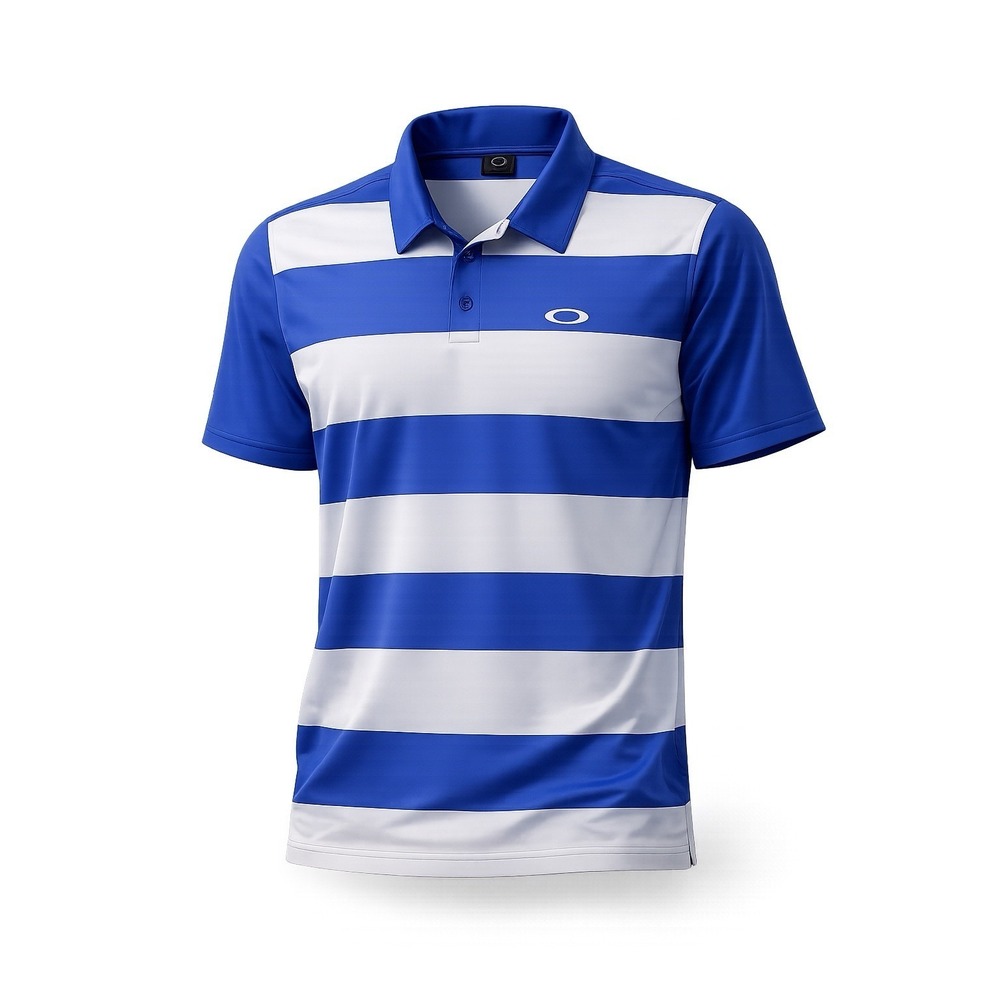 Oakley Polo Shirt Mens XL Blue  White Striped PERFORMANCE